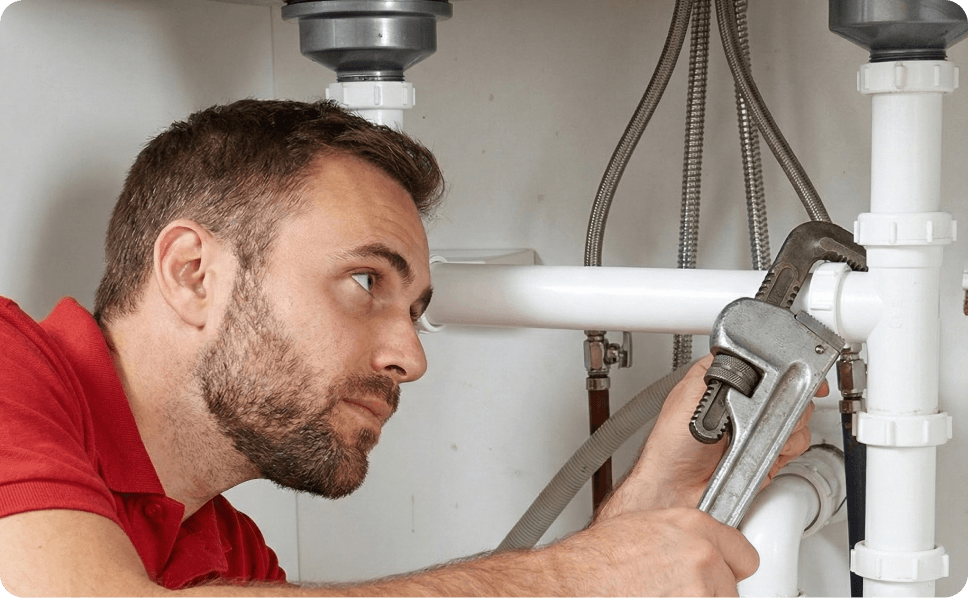 Professional plumber inspecting pipes