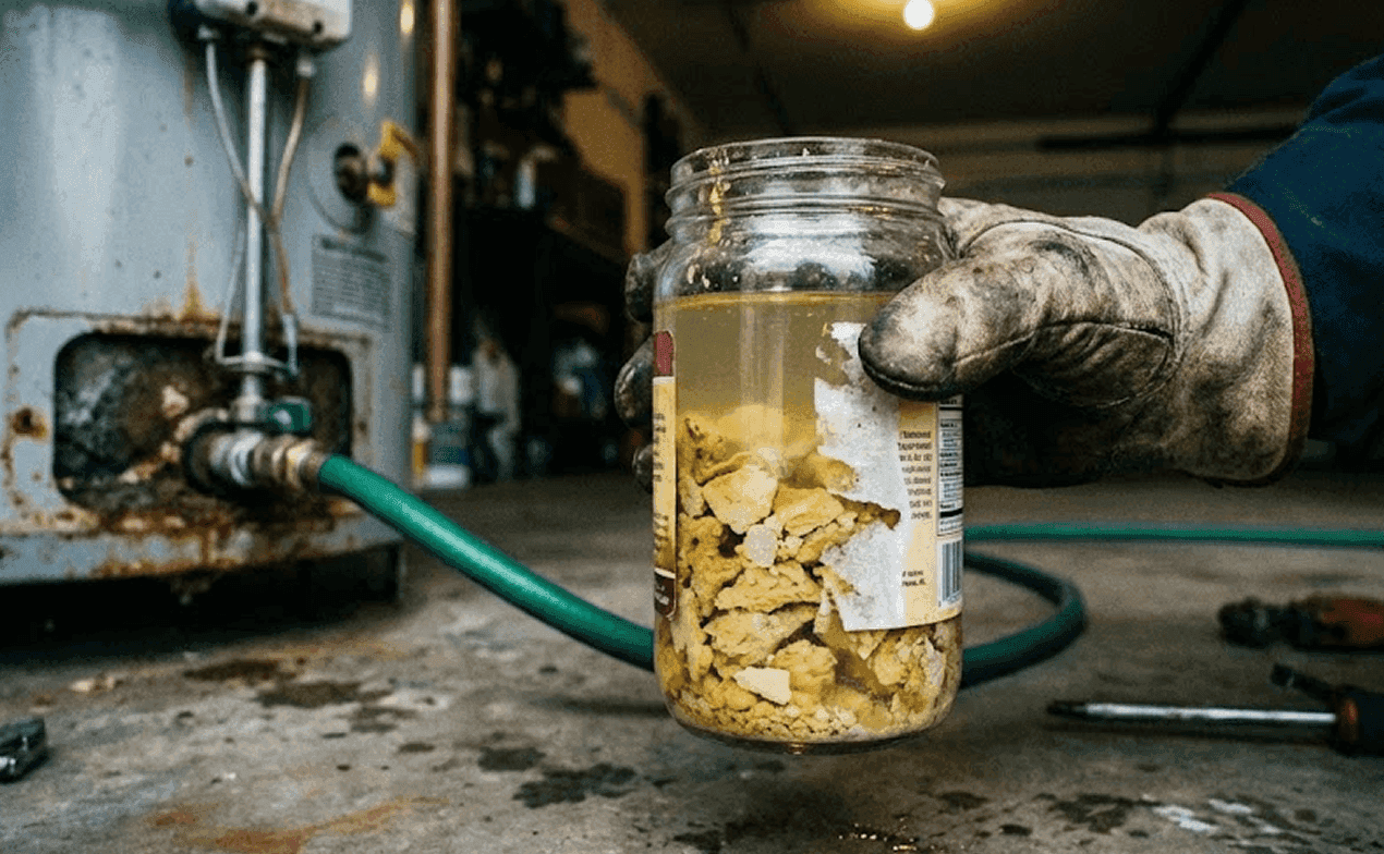 Hard water mineral buildup on Fresno home faucet and showerhead