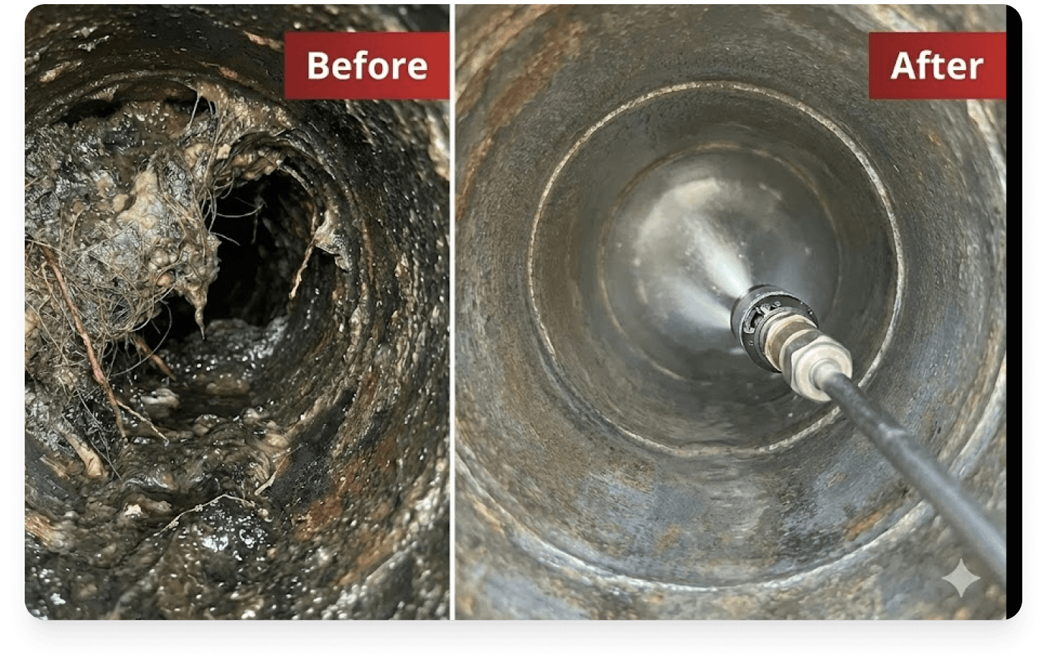 Before and after hydro jetting